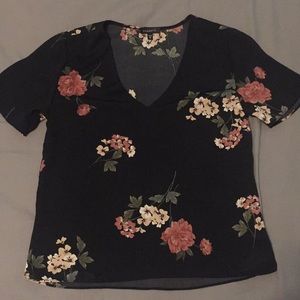 Black floral chiffon blouse